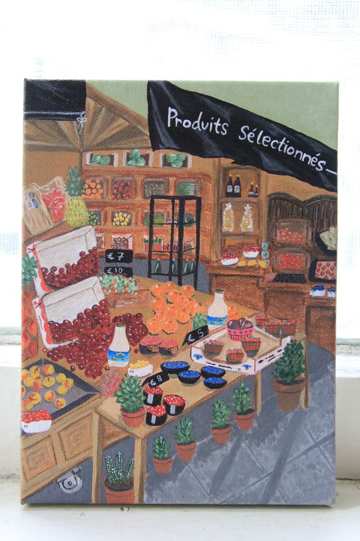 Acrylic painting of a market produce stall